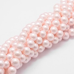 Pink Оболочки нити шарик перлы, с покрытием цвета радуги, класс А, круглые, розовые, 8 мм, отверстие : 1 мм, около 51 шт / нитка, 16 дюйм