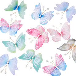 (52) Непрозрачная лаванда 32шт. 8 стили тканевых бабочек с украшением из искусственного жемчуга, разноцветные, 52~56x72~74x5 мм, 4 шт / стиль