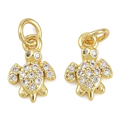 Turtle Латунные микропаве прозрачные подвески с фианитом, реальный 18 k позолоченный, черепаха, 10x6.5x2 мм, отверстие : 2.5 мм