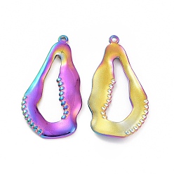 Rainbow Color Ion Plating(IP) 304 Stainless Steel Pendants, Irregular Teardrop Charm, Rainbow Color, 36x18x2mm, Hole: 1.2mm