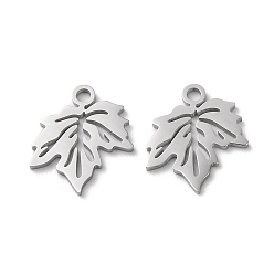Stainless Steel Color Non-Tarnish 304 Stainless Steel Charms, Manual Polishing, Maple Leaf, Stainless Steel Color, 13.5x11.5x1mm, Hole: 1.6mm