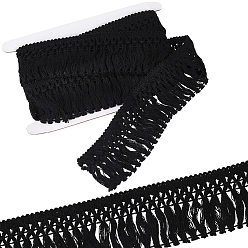 Черный Бахрома из хлопкового кружева, бахрома с кисточками, хлопок лента, с картонной карточкой, чёрные, 2-3/8 дюйм (60 мм), 5 ярдов