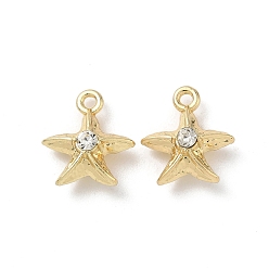 Золотой Подвески из сплава и страза, прелести морская звезда, без свинца и без кадмия, стойки покрытие, золотые, 16x14.5x7.5 мм, отверстие : 1.8 мм