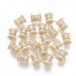 Real 18K Gold Plated Brass Micro Pave Cubic Zirconia Beads, Real 18K Gold Plated, Clear, 8x6.5mm, Hole: 1.2mm