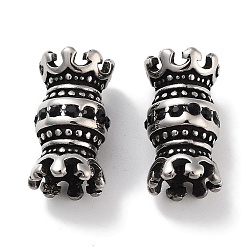 Античное Серебро 304 бусины из нержавеющей стали и прозрачные циркониевые бусины, колонка, чёрные, античное серебро, 16.5x9x9 мм, отверстие : 2.5 мм