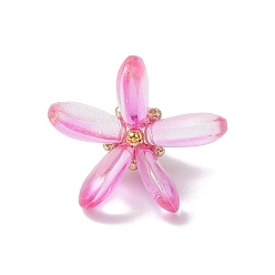 Фуксиновый Окрашенные стеклянные подвески, цветок, с латунной петлей и железной фурнитурой, красно-фиолетовые, 20.5x25.5x20.5 мм, отверстие : 4x3 мм