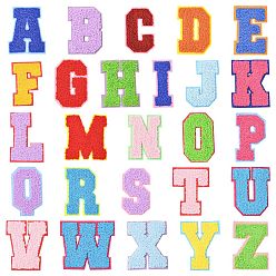 Mixed Color 26Pcs Chenier Clothing Patches, LetterA~Z, Non-woven Fabric, Mixed Color, 69~72x30~78x2.5~3mm