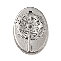Antik Silber Farbe Tibetischer Stil 304 Edelstahl-Anhänger mit Strasssteinen, Oval mit Blumenmuster-Anhängern, Antik Silber Farbe, 20x14x2 mm, Bohrung: 1.2 mm, für 1.2 mm Strass