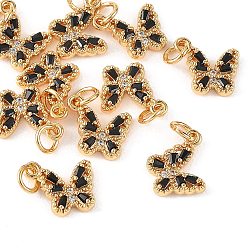 Black SHEGRACE Brass Micro Pave Cubic Zirconia Charms, Butterfly Charms, Cadmium Free & Lead Free & Nickel Free, Long-Lasting Plated, Real 18K Gold Plated, Black, 11x12x3mm, Hole: 3mm
