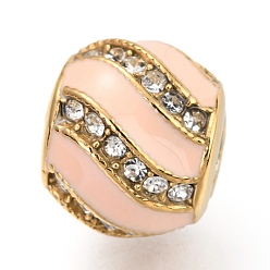 Pink Ионное покрытие (ip) 304 европейские бусины из нержавеющей стали, с эмалью и стразами, бусины с большим отверстием, круглые, золотые, розовые, 10x9 мм, отверстие : 4.5 мм