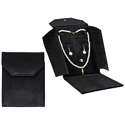 Черный Бархатные упаковочные коробки для набора жемчужных украшений, прямоугольные, чёрные, 21x15.5x2.5 см