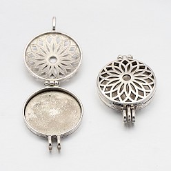 Античное Серебро Литые диффузор Locket подвески, фото прелести рамка для ожерелья, без кадмия, без никеля и без свинца, плоско-круглые, античное серебро, 45x33x8 мм, отверстие : 6x4 мм