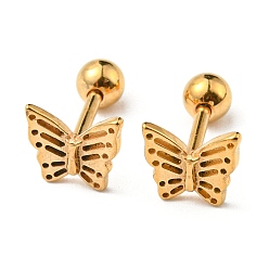 Golden Ion Plating(IP) 304 Stainless Steel Stud Earrings, Cartilage Earrings, Butterfly, Golden, 7x7.7mm
