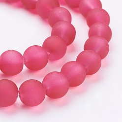 Crimson Transparent Glass Bead Strands, Frosted, Round, Crimson, 8mm, Hole: 1~1.6mm, about 99pcs/strand, 31.4 inch