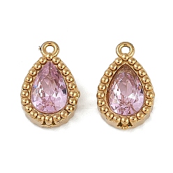 Розовый Ионное покрытие (ip) 304 подвески из нержавеющей стали с микропаве из кубического циркония, реальный 18 k позолоченный, очарование слезы, туманная роза, 10.5x6.5x3 мм, отверстие : 0.9 мм