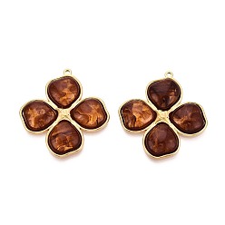 Сиена 304 подвески из нержавеющей стали и смолы, цветочный шарм, ионное покрытие (ip), реальный 18 k позолоченный, цвет охры, 41x38x5 мм, отверстие : 1.6 мм