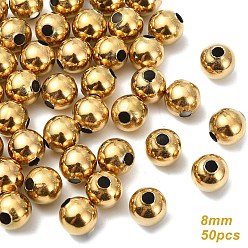 Настоящее золото 18K 50 шт. полые круглые 304 бусины из нержавеющей стали, ионное покрытие (ip), реальный 18 k позолоченный, 8 мм, отверстие : 2.5~3 мм