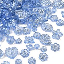 Cornflower Blue Transparent Acrylic Beads, Silver Metal Enlaced, Mixed Shapes, Cornflower Blue, 7~20x8~19.5x4.5~15mm, Hole: 1.6~3mm