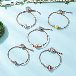 Mixed Shapes 5шт. спортивные тематические регулируемые акриловые бусины плетеные браслеты унисекс, с вощеным полиэстеровым шнуром и пуговицами на ножках из цинкового сплава, разнообразные, разнообразные, внутренний диаметр: 7-7/8~8-1/8 дюйм (20~20.5 см)