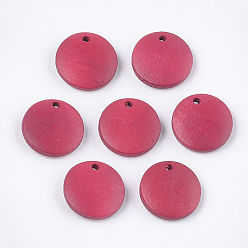 Малиновый Расписные деревянные подвески, плоско-круглые, малиновый, 15x4 мм, отверстие : 1.8 мм
