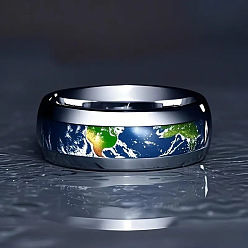 Königsblau 201 Fingerringe aus Edelstahl mit Weltkartenmuster aus Epoxidharz, Silbern Silberfarbig, königsblau, us Größe 9 (18.9 mm)