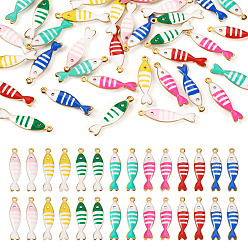 Mixed Color 35Pcs 7 Colors Stainless Steel Enamel Pendants, Golden, Fish Charm, Mixed Color, 18.5x4.5x2mm, Hole: 0.9mm, 5pcs/color