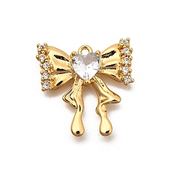 Прозрачный Латунные микро проложить кубического циркония подвески, бантом, долговечный, без никеля , реальный 18 k позолоченный, прозрачные, 17.5x17x3.5 мм, отверстие : 1 мм