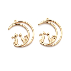 Настоящее золото 18K Латунные подвески, луна в форме кошки, без кадмия, без никеля и без свинца, реальный 18 k позолоченный, 24x19.5x2.5 мм, отверстие : 1 мм