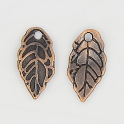 Красная Медь Подвески в тибетском стиле , лист, Красная медь, без кадмия и без свинца, 16x8x2 мм, отверстие : 1 мм