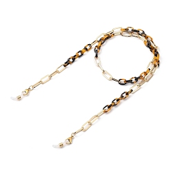 Goldenrod Eyeglasses Chains, Neck Strap for Eyeglasses, with Cellulose Acetate(Resin) & Iron Paperclip Chains, 304 Stainless Steel Lobster Claw Clasps and Rubber Loop Ends, Light Gold, Goldenrod, 27.36~27.76 inch(69.5~70.5cm)