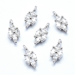 Платинированный Латунь прелести, с кубического циркония, без кадмия, без никеля и без свинца, лошадиный глаз , прозрачные, Реальная платина, 12x5.5x3 мм, отверстие : 1.5 мм