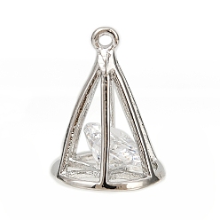 Платина Латунь с подвесками из прозрачного кубического циркония, без кадмия, без никеля и без свинца, долговечный, подвески в форме конуса, платина, 13.5x10 мм, отверстие : 0.9 мм