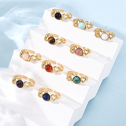 Настоящее золото 18K 304 открытые манжеты из нержавеющей стали, Кольца из натуральных камней для женщин, сердце, ионное покрытие (ip), реальный 18 k позолоченный, 8 мм, внутренний диаметр: регулируемый