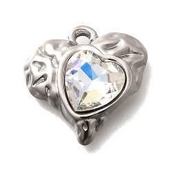 Хрусталь AB 304 подвески из нержавеющей стали, со стразами, цвет нержавеющей стали, сердце, хрусталь AB, 16.5x16.5x5.5 мм, отверстие : 1.8 мм