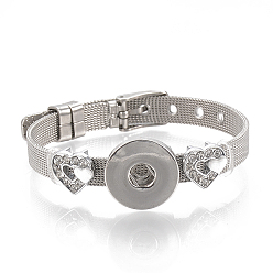 Platinum Alloy Rhinestone Snap Cord Bracelet Making, with Snap Buttons, Heart, Platinum, 8-7/8 inch(22.5cm), 8mm, Fit snap button in 5~6mm knob.