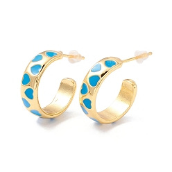 Голубой Серьги-гвоздики из настоящей позолоченной латуни 18k для женщин, серьга-кольцо с реечным покрытием, эмалированная серьга-кольцо с сердечком, без кадмия и без свинца, голубой, 6x19 мм, штифты : 1 мм