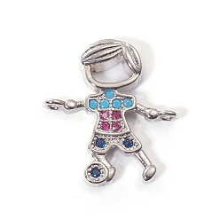 Platinum Brass Micro Pave Cubic Zirconia Links connectors, Boy, Colorful, Platinum, 17x15.5x3mm, Hole: 1.2mm