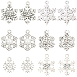 Платина 36шт 6 стили подвески со стразами из сплава, прелести снежинки, платина, 16~24.5x13~19x2~3 мм, отверстие : 1.6~2 мм, 6 шт / стиль