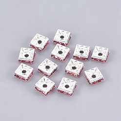 Роза Латунные бусины разделители для поставки стразов, класс А, без никеля , серебрянный металл, квадратный, роза, 6x6x3 мм, отверстие : 1 мм