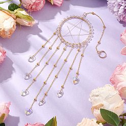 Прозрачный Подвесные украшения в виде звезды из латуни, обмотанной проволокой, Стеклянные ловцы солнца в форме сердца с кисточками для украшения сада на открытом воздухе, прозрачные, 312 мм