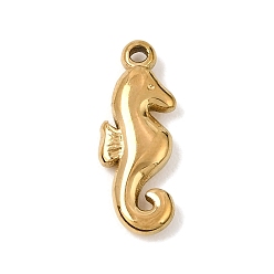 Real 18K Gold Plated 304 Stainless Steel Pendants, Sea Horse Charms, Ion Plating(IP), Real 18K Gold Plated, 17x6.5x3mm, Hole: 1.2mm