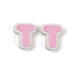 Letter T Cuentas de plástico europeo, abalorios de grande agujero, rosa, letra t, 17.5~18x8~20x8 mm, agujero: 4.5 mm