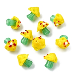 Желтый 10шт. бусин ручной работы, изготовленных методом выдувания стекла, с неровной поверхностью, гриб, желтые, 16~17x14.5~16.5x14~16 мм, отверстие : 1.2~1.8 мм