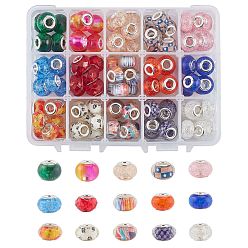 (52) Непрозрачная лаванда Потрескавшийся полимер европейский бисер, с медными сердечниками, бусины с большим отверстием, рондель, серебряный цвет гальваническим, разноцветные, 116 шт / коробка