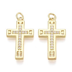 Настоящее золото 16K Религиозные латунные подвески с микропаве из прозрачного кубического циркония, крест прелести, реальный 16 k позолоченный, 26.5x15x3 мм, отверстие : 3 мм, Перейти кольцо: 5x0.8 мм, 3 мм внутренним диаметром