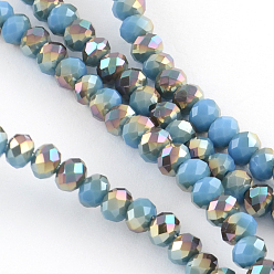 Licht Himmel blau Rondell-Perlenstränge aus galvanisierten Glas mit Facetten, halb Regenbogen plattiert, Licht Himmel blau, 8x6 mm, Bohrung: 1 mm, ca. 55~57 Stk. / Strang, 39~40 cm