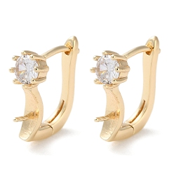 Настоящее золото 18K Латунные стеклянные серьги-кольца поиск, за половину пробурено бисера, без кадмия, без никеля и без свинца, реальный 18 k позолоченный, 13.5x5x12.5 мм, штифты : 0.6 мм