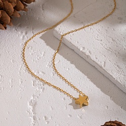 Звезда Минималистичные 304 ожерелья с цепочкой из нержавеющей стали для женщин, реальный 18 k позолоченный, звезда, 15.75 дюйм (40 см)