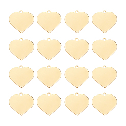 Golden Brass Pendants, Stamping Mirror Polished Finish Blank Tag, Heart, Real 18K Gold Plated, 18.5x20x1mm, Hole: 1.5mm, 30pcs/box