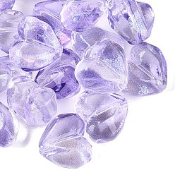 Lilac Transparent Glass Beads, Faceted, Heart, Dyed & Hearted, with Glitter Powder, Lilac, 12.5~13x14.5~15x9~9.5mm, Hole: 0.8~1.2mm, about 505pcs/1000g